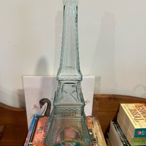 1970’s Effiel Tower Aqua Tint Glass Decanter Like Bottle